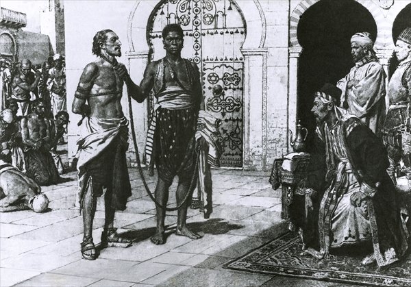 Cervantes_brought_before_Hassan_Pasha,_the_king_of_Algiers